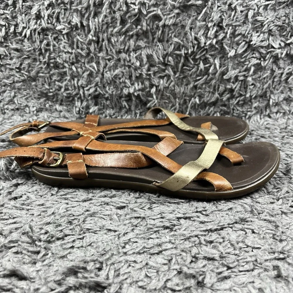 OluKai Upena Strappy Sandals Size 9 Brown Leather Flat Adjustable Ankle Strap